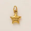 Detailed view of 18K gold plated stainless steel star pendant engraved with Dream - Dream Style