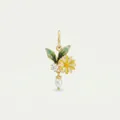 Detail view of a gold floral pendant featuring enamel daisy, green leaves, and a pearl drop. - April Flower Pendant Only (Without Chain) / Gold