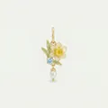 Elegant gold flower pendant featuring a blue birthstone and a delicate white pearl drop - March Flower Pendant Only (Without Chain) / Gold