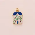Detail view of a charming garden-style house pendant with colorful enamel work - Vine Wrapped House Pendant Only