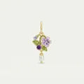 Macro detail of elegant floral enamel pendant with purple gemstone and teardrop pearl - February Flower Pendant Only (Without Chain) / Gold