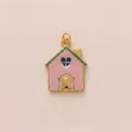 Close-up detail of a pink house-shaped titanium steel pendant with a blue heart window - Pink Heart House Pendant Only