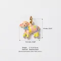 Detailed close-up of a colorful lamb pendant featuring size and weight specifications. - Lamb Pendant