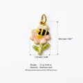 Detailed view of enamel bee on flower pendant with 11.8mm width and stainless steel material. - Bee Gathering Honey Style (No. 6) / 20.6x11.8mm / Gold