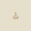 Macro view of oval clear crystal pendant in 18K gold plated frame with small diamond - Clear Oval Gemstone / April Style Gold