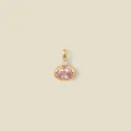 Macro detail view of gold plated stainless steel pendant featuring an oval pink gemstone - Pink Oval Gemstone / October Style Gold