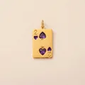 Detail of 18K gold-plated playing card pendant with purple spade-shaped gems. - Spade 2 Poker Card Pendant / Gold