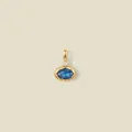 Detailed view of a gold plated pendant featuring a faceted oval blue gemstone setting. - Deep Blue Stone / December Style Gold