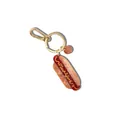 Creative acrylic hot dog bag charm with gold metal clasp and marbled New York script design. - Hotdog Shape