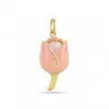 Dettaglio di un elegante ciondolo a fiore in smalto rosa con accenti dorati. - Ciondolo Tulipano