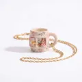 Detailed view of miniature ceramic mug pendant necklace featuring a cute cartoon girl scene - Pink Rose Princess Mug Style