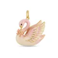 Dettaglio ravvicinato di un elegante ciondolo cigno in smalto rosa con fiocco dorato - Ciondolo a cigno