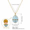 Elegant light blue openable egg pendant necklace gold plated with hidden flower detail inside - January Flower (HSNK255219KI)
