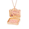Detailed view of rose gold miniature suitcase necklace featuring an open bakery scene inside - Bakery Theme / Rose Gold