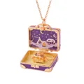 Detail of open purple suitcase locket with miniature camping scene and caravan charm - Camping RV Theme / Purple