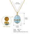 Blue Faberge-style egg locket necklace with hidden flower inside in golden finish - March Flower (HSNK255219KI)