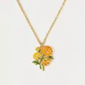 Detail of enamel flower necklace pendant with yellow faceted gemstone detail - November Chrysanthemum