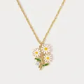 Detailed macro shot of a dainty gold daisy necklace with white enamel flowers and a crystal. - April Daisy