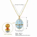 Vintage light blue enamel egg locket pendant necklace with hidden red flower inside - December Flower (HSNK255219KI)