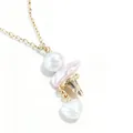 Cute gold-plated necklace featuring a pearl ice cream cone pendant with pink details. - Heart Pendant Ice Cream (JPNK255001RI) / 1 Piece / White