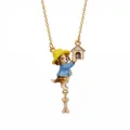 Collana a forma di cane in smalto stile fiaba con ciondolo giacca blu e osso dorato - Cane Casa E Osso