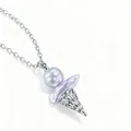 Elegant lavender pearl ice cream cone pendant necklace with sparkling crystal accents - Pointed Base Purple Ice Cream (JPNK255001RI) / 1 Piece / Purple
