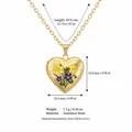 Detailed size specifications for the heart locket necklace with floral enamel designs - March Birth Flower Locket Necklace / Gold