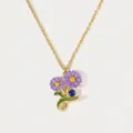 Elegant gold chain necklace with purple enamel birth flowers and a blue sapphire gemstone - September Aster