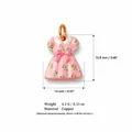 Pink enamel dress charm pendant with floral patterns and copper material for DIY jewelry - Pink Dress Charm