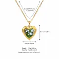 Gold stainless steel heart locket necklace with white floral enamel design - January Birth Flower Locket Necklace / Gold