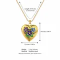 Detailed dimensions of gold stainless steel heart locket with enamel flower pendant - February Birth Flower Locket Necklace / Gold