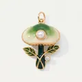 Close-up of a green and white enamel mushroom pendant with pearl and crystal details. - Green Gradient Mushroom Style (MTPK262412OI) / Green Mushroom Pendant