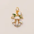 Charming golden mushroom pendant with cat's eye stone caps and green enamel leaf details - Triple Mushroom Cat Eye Style (MTPK262412OI) / White Mushroom Pendant