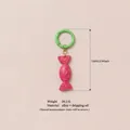 Handmade pink candy pendant keychain with green ring clasp and measurement data - Candy