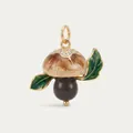Detailed mushroom-shaped pendant with enamel leaves and crystal pavé in gold finish. - Brown Rhinestone Mushroom Style (MTPK262412OI) / Brown Mushroom Pendant