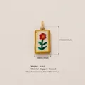 Rectangular copper enamel pendant with a hand-painted red flower, size 17x10mm for DIY. - Style 2 Small Red Flower Pendant