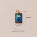 Rechteckiger blauer Emaille Gänseblümchen Anhänger aus Messing für DIY Schmuckdesign - 8-Rechteckig Blau Blumen