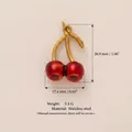 Ciondolo a forma di ciliegia in acciaio inossidabile placcato oro 18K con misure. - Pendaglio di Ciliegia / 26.9x17.4mm