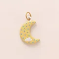 Detail of a cute yellow crescent moon pendant with blue dots and a small cloud design - Pendant Only / Moon