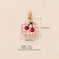 Handgefertigter kleiner Kupfer-Kirschanhänger mit rosa Karomuster für DIY-Schmuckherstellung - Runder Kirsch-Anhänger
