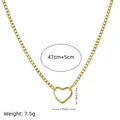 Collana con ciondolo a cuore dorato, catena cubana e misure di taglia dettagliate - Catena con Moschettone a Cuore (17mm) / Catena Singola Chiusura a Cuore