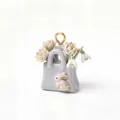 Adorable ceramic handbag pendant featuring a white rabbit and delicate spring flowers - Grey Bunny Handbag Pendant Only (Without Chain) (MTPK262510OI)