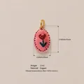 Handgefertigter ovaler Kupferanhänger mit rosa Hintergrund und rotem Blumenmuster - Ovaler Rosenanhänger