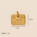 Vintage gold rectangular pendant charm with Italy engraving for DIY jewelry making - Italy Travel Tag / Gold