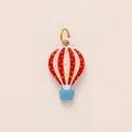 Colorful enamel hot air balloon charm pendant with red stripes and gold-tone jump ring - Pendant Only / Hot Air Balloon