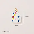 Piccolo ciondolo a forma di casa colorata con stelle, peso 3,8g e altezza di 2,1cm. - Ciondolo Casa Motivo Stella Multicolore