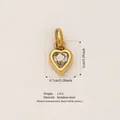 Heart-shaped stainless steel pendant with clear crystal gemstone in polished gold finish - April Birthstone Pendant / Gold