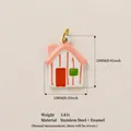 Ciondolo a forma di casa colorata in acciaio inossidabile e smalto, altezza 23 mm - Pendente a Righe Verticali Rosa