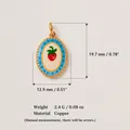 Strawberry enamel pendant in copper with gold finish, 19.7mm x 12.9mm dimension view - Single Strawberry Pendant