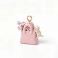 Grazioso ciondolo per borsa in ceramica rosa con un gattino e rose decorative - Ciondolo Borsa Gattino Rosa Solo (Senza Catena) (MTPK262510OI)